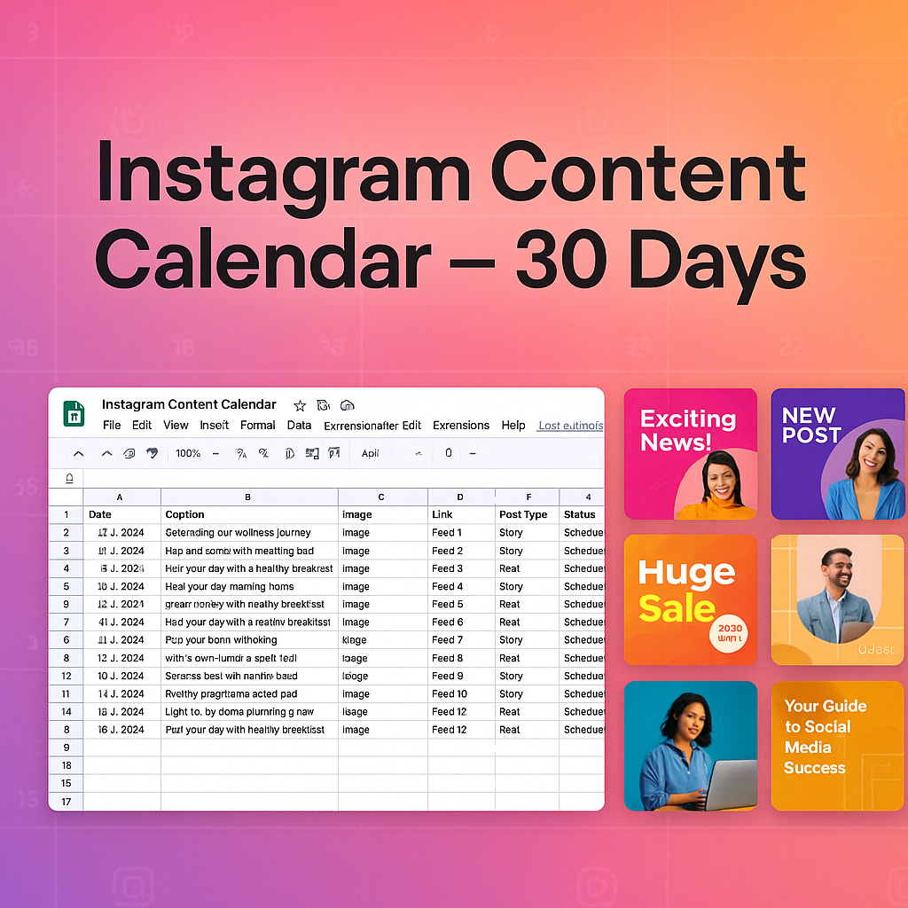 Instagram Content Calendar – 30 Days